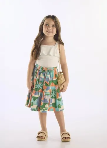 Conjunto Infantil Blusa e Saia Midi Off White