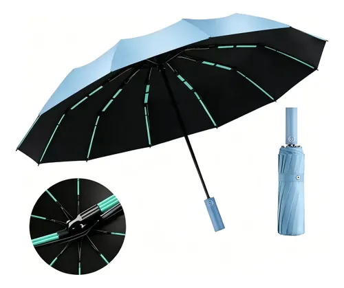 Guarda Chuva Automático Portátil à Prova Vento Uv Resistente Cor Azul-claro Desenho do tecido Liso