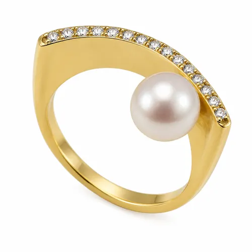 Anel com Pérola e Diamantes em Ouro 18K