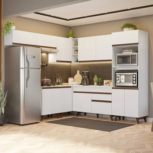 Armário de Cozinha Completa de Canto 472cm Branco Reims Madesa 01