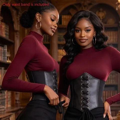 Conjunto de 2 peças: vestido de tricô com cinto elástico na cintura, cinto de cintura com amarração, corpete estilo corte feminino, fantasia de cosplay, cinto de cintura.
