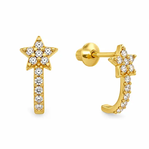 Brinco 1 cm Estrela-Cadente Zircônia em Ouro 18k