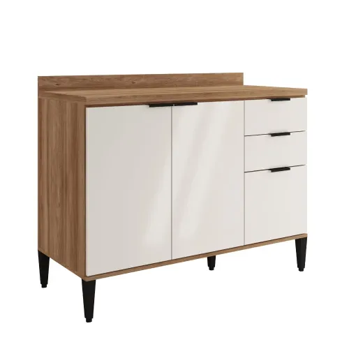 Balcão de Cozinha Miami 1200mm 2 Portas 3 Gavetas com Tampo Carraro Freijó com Off White