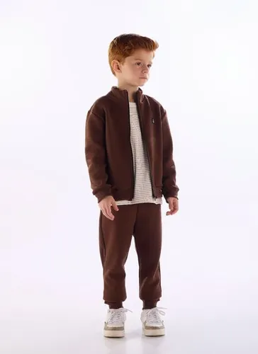 Roupa infantil masculina texturizada com gola alta Marrom