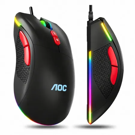 Mouse Gamer RGB LED Leve USB 7200 DPI 7 Botões Óptico Ergonômico jogos games fps moba AOC GM180