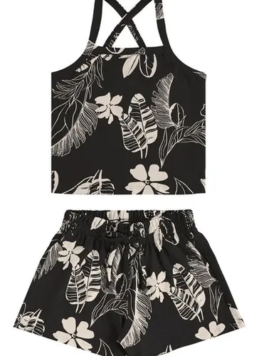 Conjunto Floral com Regata Cropped e Short para Menina (Preto) Bee Loop
