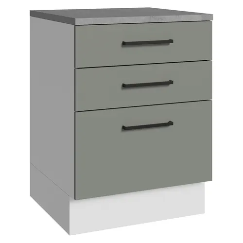 Balcão Madesa Agata 60 x 60 cm 3 Gavetas (Com Tampo) Branco/Cinza