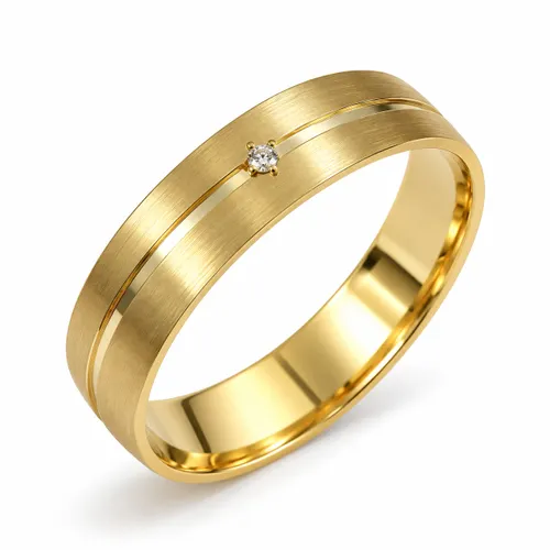 Aliança Firmeza 4,3 mm Fosca Reta 1 Diamante em Ouro 18K