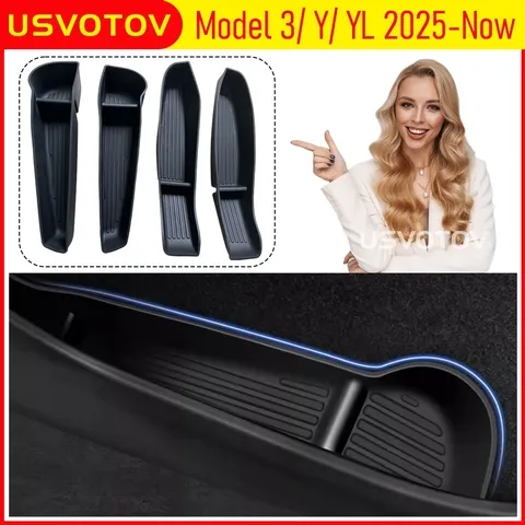 Caixa de Armazenamento Lateral para Porta de Carro USVOTOV para Tesla Model Y Juniper 2025 2026, Acessórios para Model 3 e Model YL, Organizador de Porta, Bandeja e Lixeira