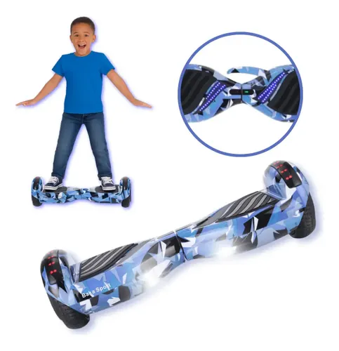 Hoverboard Infantil 6,5 com Led e Bluetooth Pais Crianças Azul Camuflado