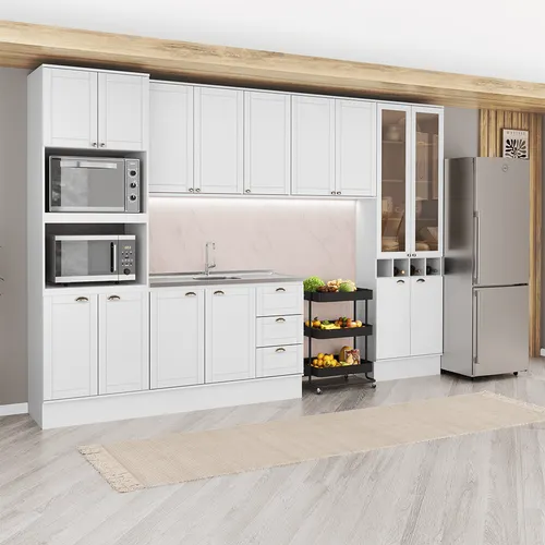 Armário de Cozinha Completa com Balcão Milla Plano Carraro Branco