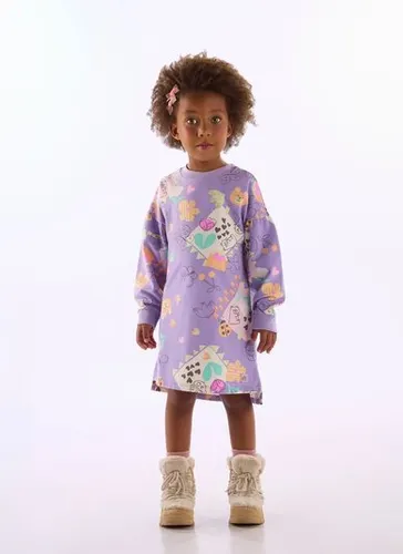 Vestido Infantil Menina em Cotton com Estampa Roxo