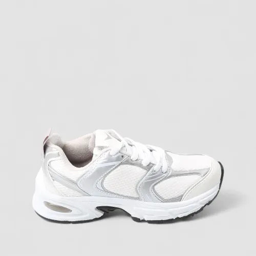 Tênis Esportivo Feminino Vertus Recortes Branco & Prata