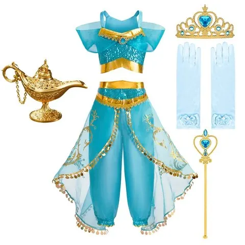 Crianças vestido de princesa árabe meninas halloween jasmim traje crianças carnaval cosplay festa disfarce menina lantejoulas pageant outfit