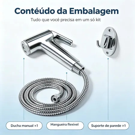 1 Pc Ducha Higiênica / Mangueira para Banheiro Completa Luxo Inox