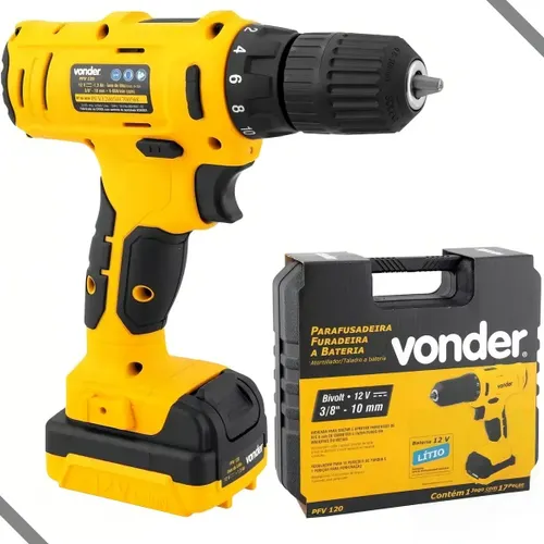 Parafusadeira Furadeira a Bateria Vonder Pfv120 Cor Amarelo Frequência 50hz 60hz Bivolt