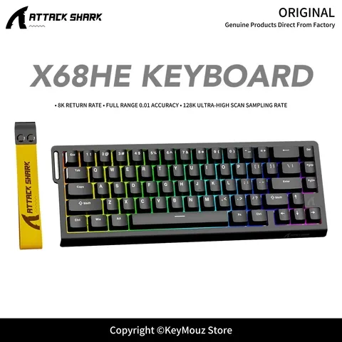 Teclado Mecânico com Fio ATTACK SHARK X68HE, Taxa de Resposta de 8KHz, Precisão de 0,01mm, Baixa Latência de 0,125ms, Interruptor Magnético, Retroiluminação RGB