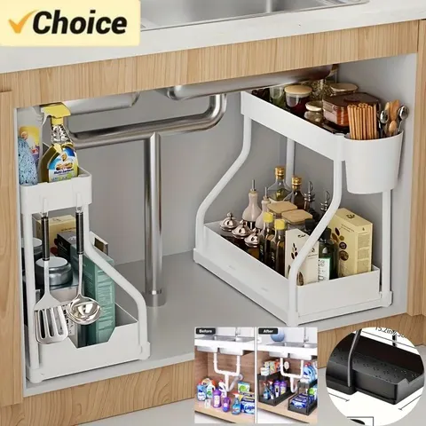 Organizador de 2 camadas para economia de espaço, caixa de armazenamento removível, durável, grande capacidade, cozinha, banheiro, organizador de gaveta essencial