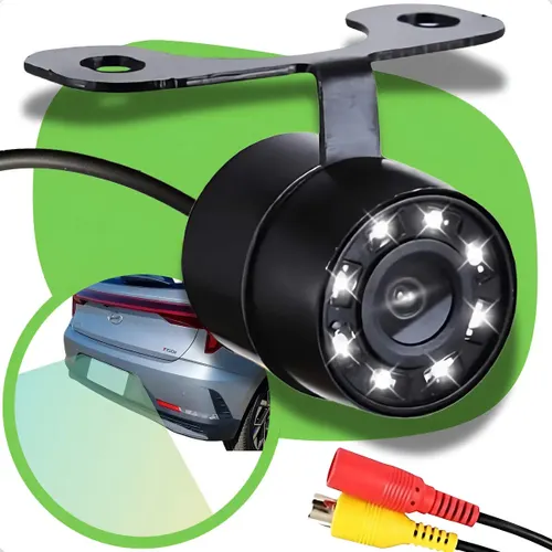 Câmera de Re Automotiva 8 Leds Hd Infravermelho Visão Noturna Colorida Universal Veicular Carro Borboleta 2 em 1 A Prova D'agua Gurumania