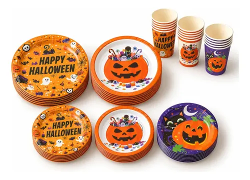 Kit Festa Halloween VOU DE BAG com Pratos Copos Cortinas e Guirlandas