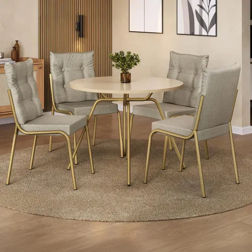 Conjunto Sala de Jantar 4 Cadeiras Lisboa Carraro Off Dourado