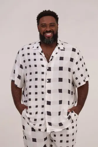 Camisa Masculina Manga Curta Estampa Xadrez Berlim