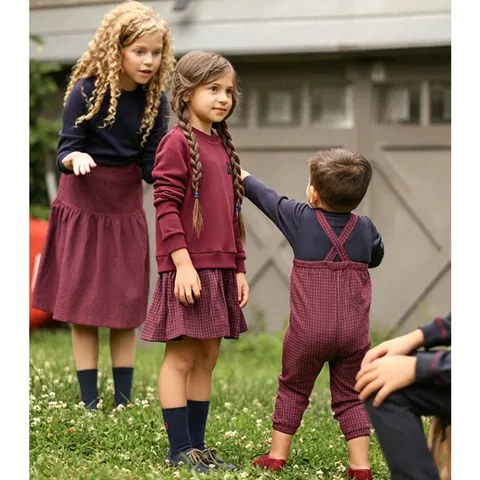 Coleção de Vestidos de Moletom Ali Co AW26 em Xadrez Marrom, Algodão de Alta Qualidade, Roupas para Crianças e Família, Conjunto Irmão e Irmã