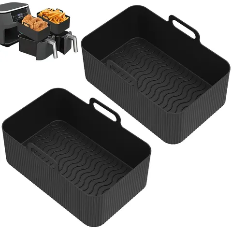 2 Peças de Panela de Silicone para Air Fryer, Forro Resistente ao Calor, Cesta de Silicone Retangular para Forno e Micro-ondas