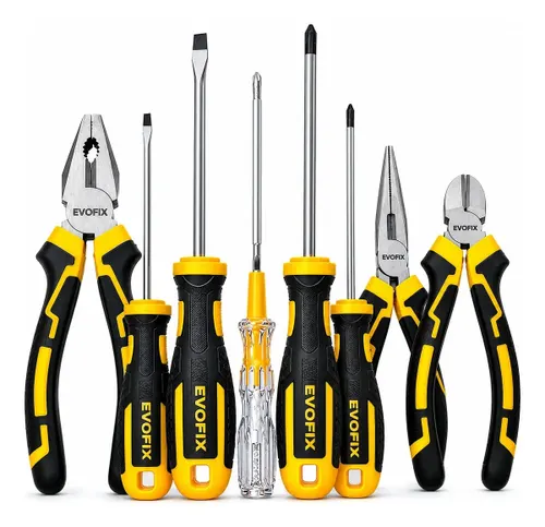 Kit Ferramentas 8 Peças Evofix Alicates Chaves de Fenda e Phillips Testador de Voltagem