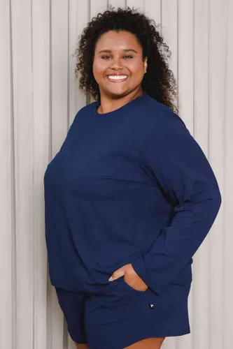 Blusa Pijama Feminina Manga Longa Canelada Marinho