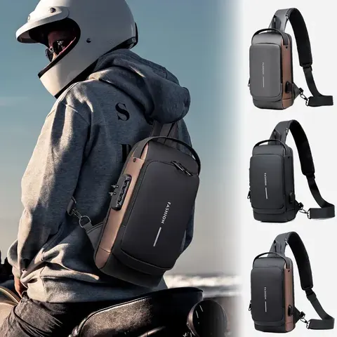 Bolsa de Peito Masculina com Fechadura por Senha, Antifurto, Bolsa de Ciclista, Lazer, Atividades ao Ar Livre, Corrida, Viagem, Bolsa de Cintura, Mochila Esportiva Transversal