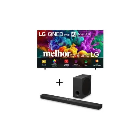 Smart TV LG QNED evo Mini LED AI 4K QNED85 100 polegadas 2026+Soundbar LG S90TY - 570W RMS, Dolby Atmos, 5.1.3 Canais, DTS:X, AI Room Calibration Pro, AI Sound Pro, Sem fios, WOW Orchestra, Conexões Múltiplas - 100QNED85.S90TY