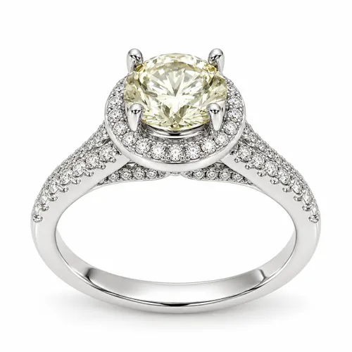 Anel Zircônia Citrino 7 mm Cravejado com Zircônias em Prata