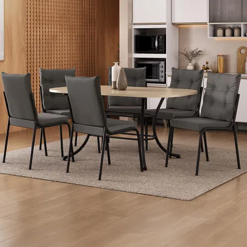 Conjunto Sala de Jantar 6 Cadeiras Madrid Carraro Off Preto