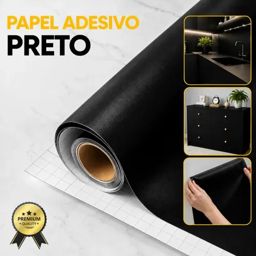 Papel Adesivo 2 Metros X 45cm Envelopamento Móveis e Parede Preto Fosco Autocolante Lavável Vinílico CNC DO BRASIL