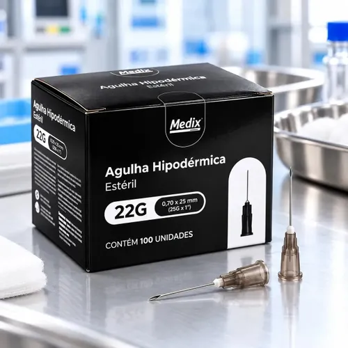 Agulha Hipodérmica Descartável 25x0,70mm (22G) Caixa c/100 Unidades - Medix
