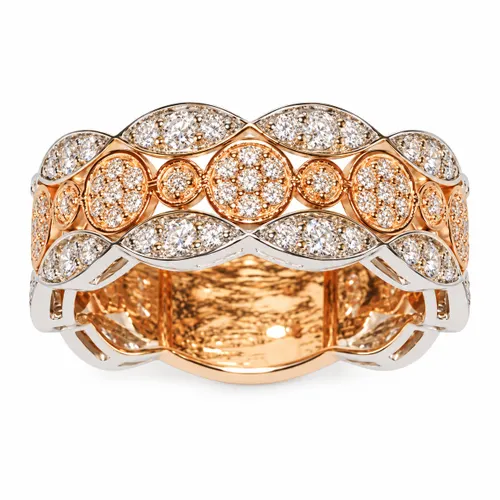 Anel Meia Aliança em Ouro Rosé e Branco 18k com Diamantes