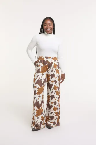 Calça Wide Leg Moletinho Feminina Animal Print Vaca