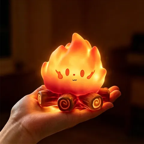 Mini Luminária Noturna de Silicone em Formato de Fogueira de Desenho Animado, Lâmpada LED Criativa com Simulação de Chama de Lenha, Brinquedo Decorativo para Ambiente de Quarto com Brilho Suave