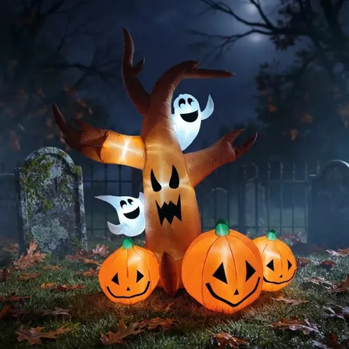 Árvore Fantasma com Abóboras Inflável Gigante Halloween Led Marrom/branco/laranja