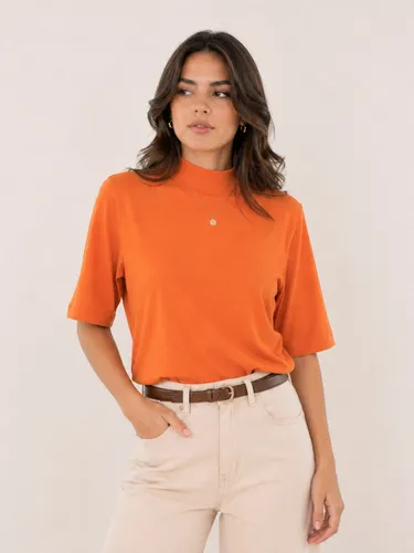 Camiseta Feminina T-shirt Aveloz Gola Alta e Manga 3/4 Laranja
