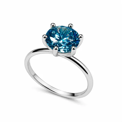Anel Solitário 6 Garras com Zircônia Sea Blue 10 mm em Prata