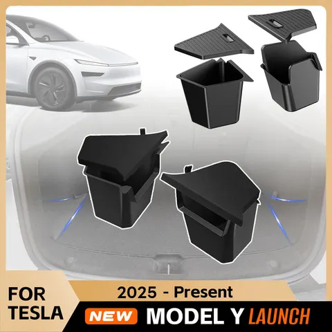 Para tesla modelo y juniper 2025 tronco traseiro caixa de armazenamento lateral organizador carga tpe bin caixa reunindo esteira partição placa acessórios