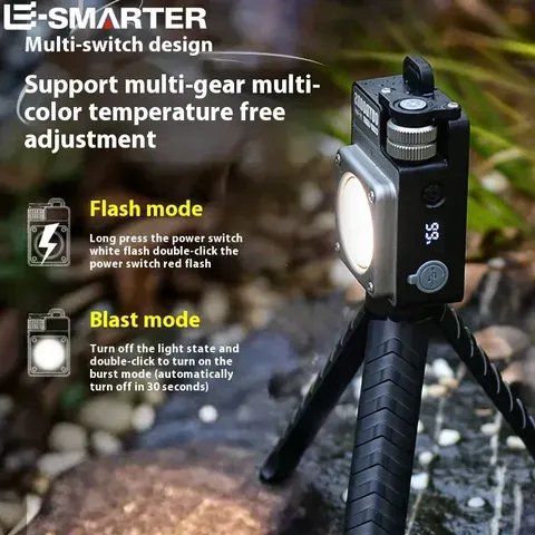 Luz de acampamento COB com carregador de emergência de gancho magnético, lanterna de acampamento à prova d'água IPX4 LED luz para exterior