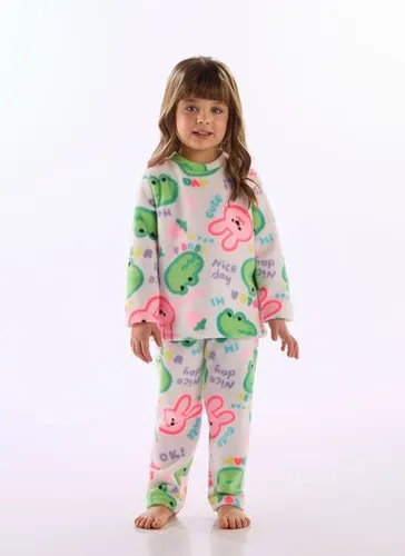 Pijama Infantil Unissex em Poliéster Estampado Off White