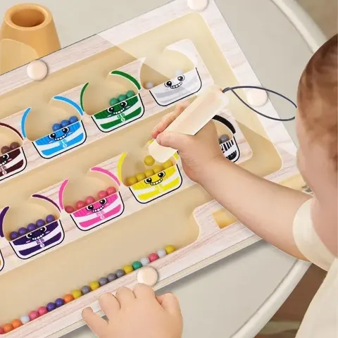 Brinquedo de Labirinto Magnético de Madeira, Quebra-Cabeça de Atividades Montessori com Números e Cores, Brinquedo Educacional para Treinamento de Habilidades Motoras Finas para Crianças