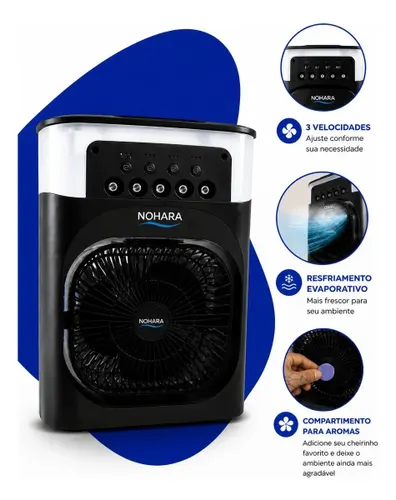 Climatizador de Ar Portátil NOHARA 600mL com Umidificador e LED RGB, 3 Velocidades e Timer