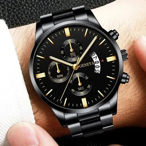 Moda masculina relógio de aço inoxidável calendário luxo relógio de pulso de quartzo relógios de negócios para homem relógio montre homme