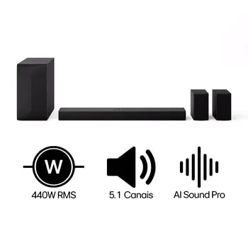 LG Home Theater Soundbar S60TR com alto-falantes traseiros e som surround com configuração de canais 5.1 - S60TR