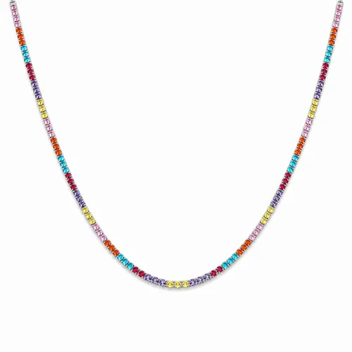 Colar com Zircônias Coloridas 3 mm 40 cm em Prata 925